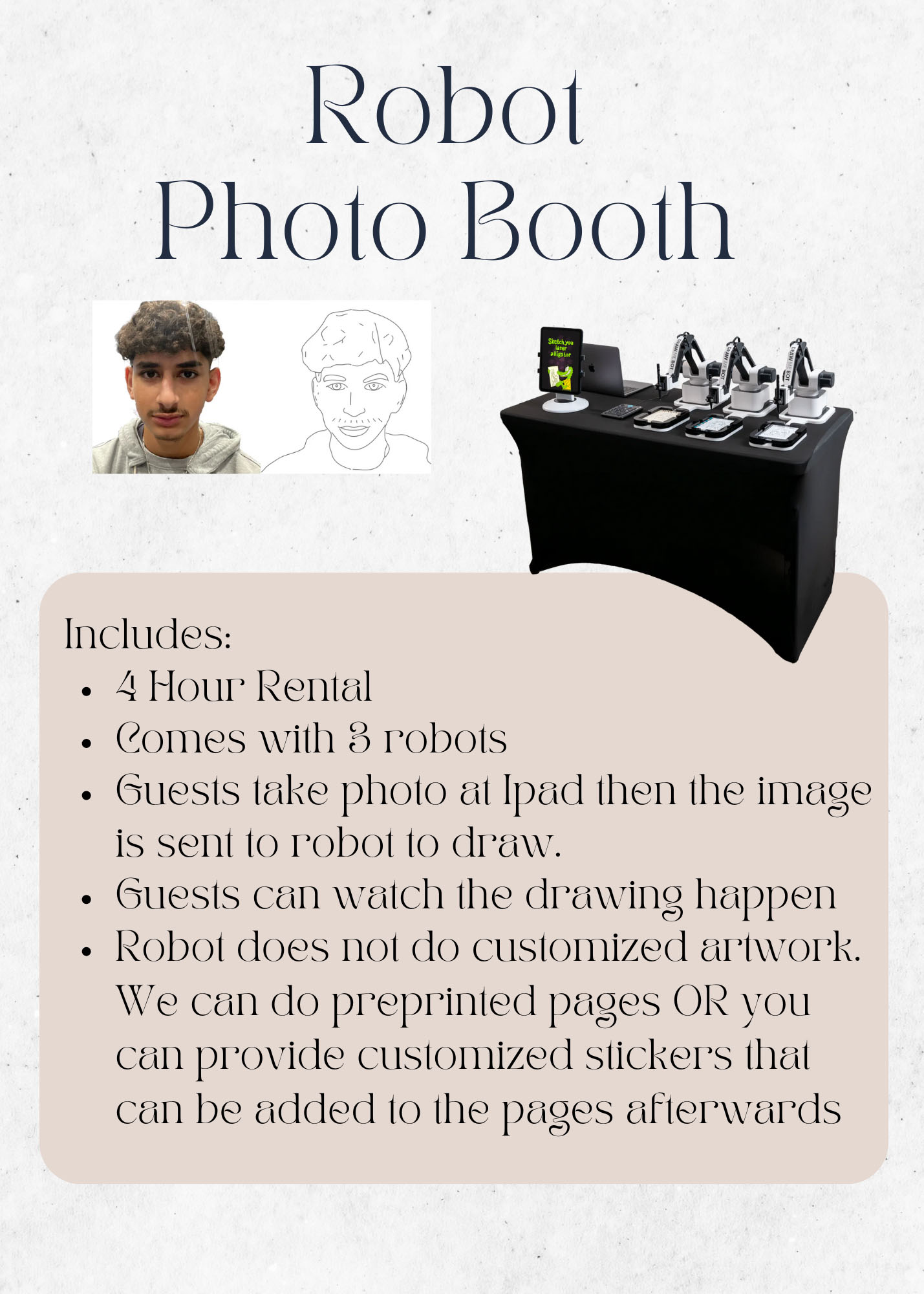 Robot Photo Booth, no pricing min